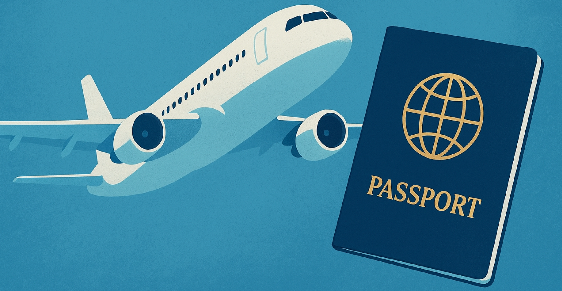 Illustration of an airplane flying next to a passport